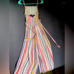 Rue21 Open-back capri striped jumpsuit